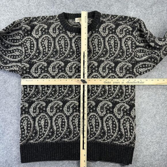 Vintage Cattivo Sweater Mens Medium Black Gray Paisley Shetland Wool Knit 80s - Picture 5 of 8